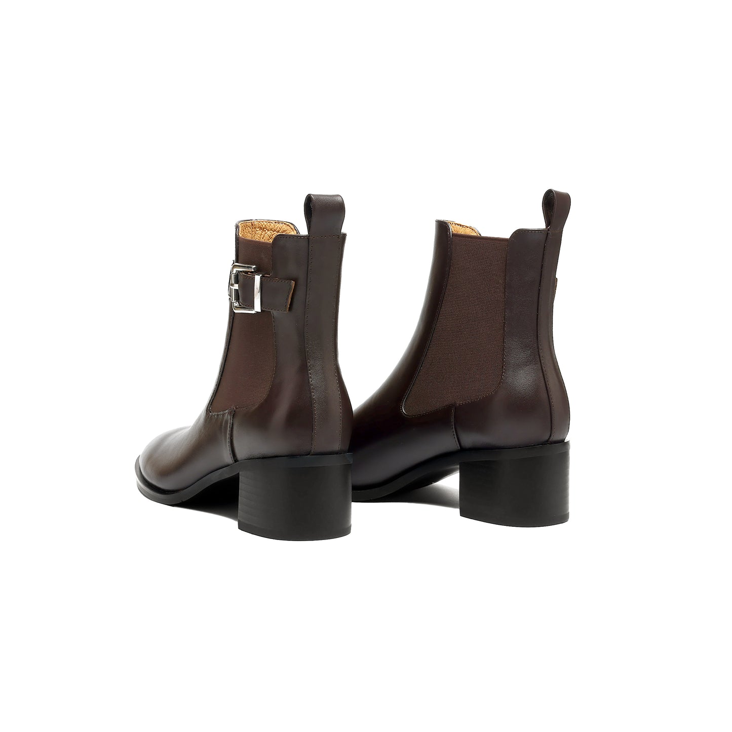 TinaCus Women's Genuine Leather Handmade Elastic Panel Ankle Buckle Round Toe Stacked Low Heel Short Booties