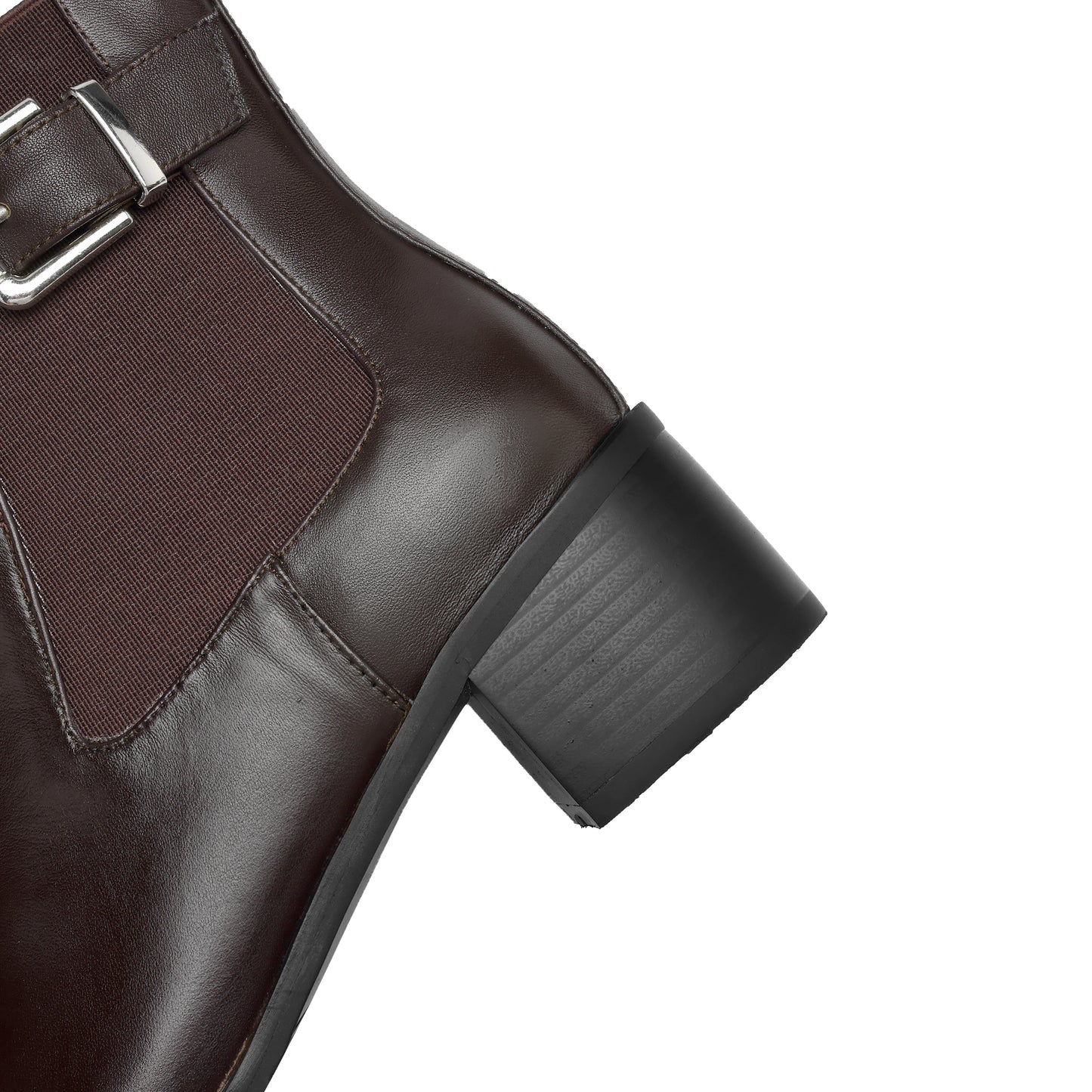 TinaCus Women's Genuine Leather Handmade Elastic Panel Ankle Buckle Round Toe Stacked Low Heel Short Booties