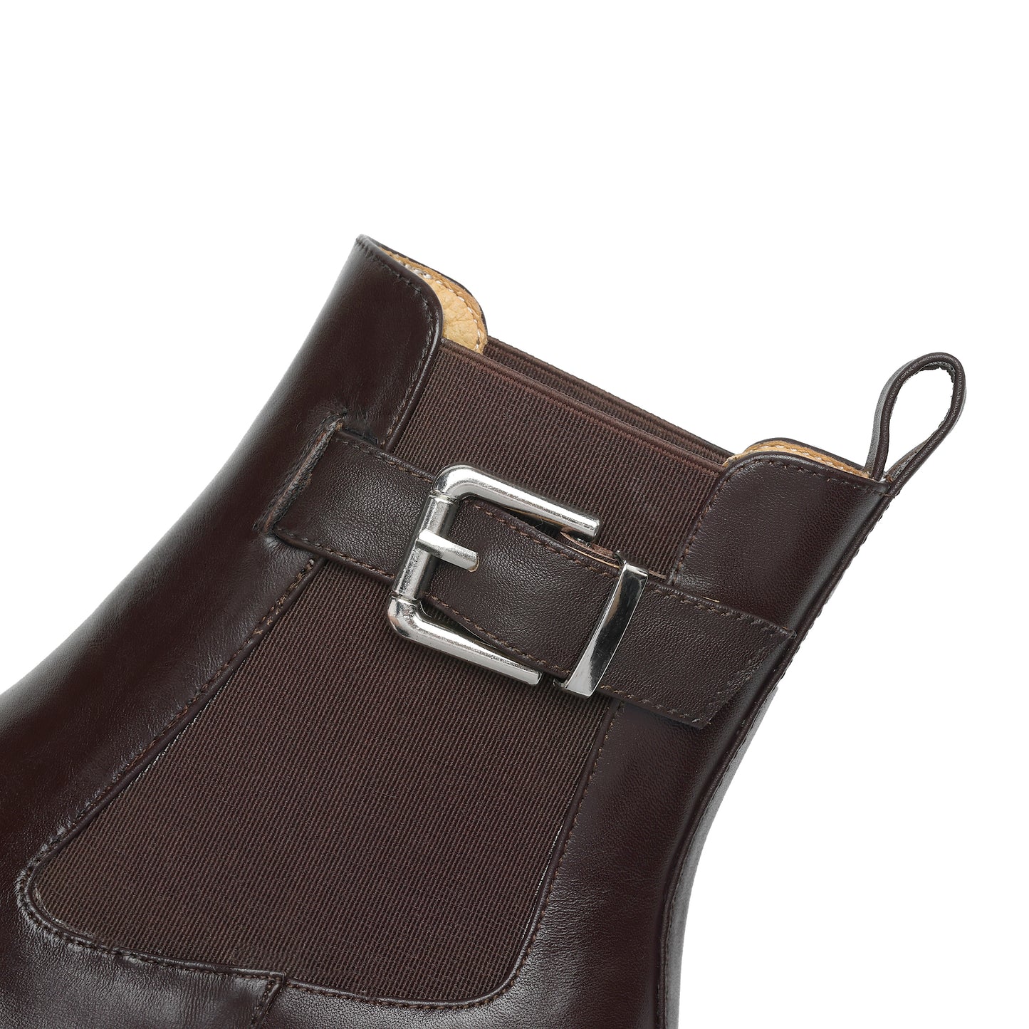 TinaCus Women's Genuine Leather Handmade Elastic Panel Ankle Buckle Round Toe Stacked Low Heel Short Booties