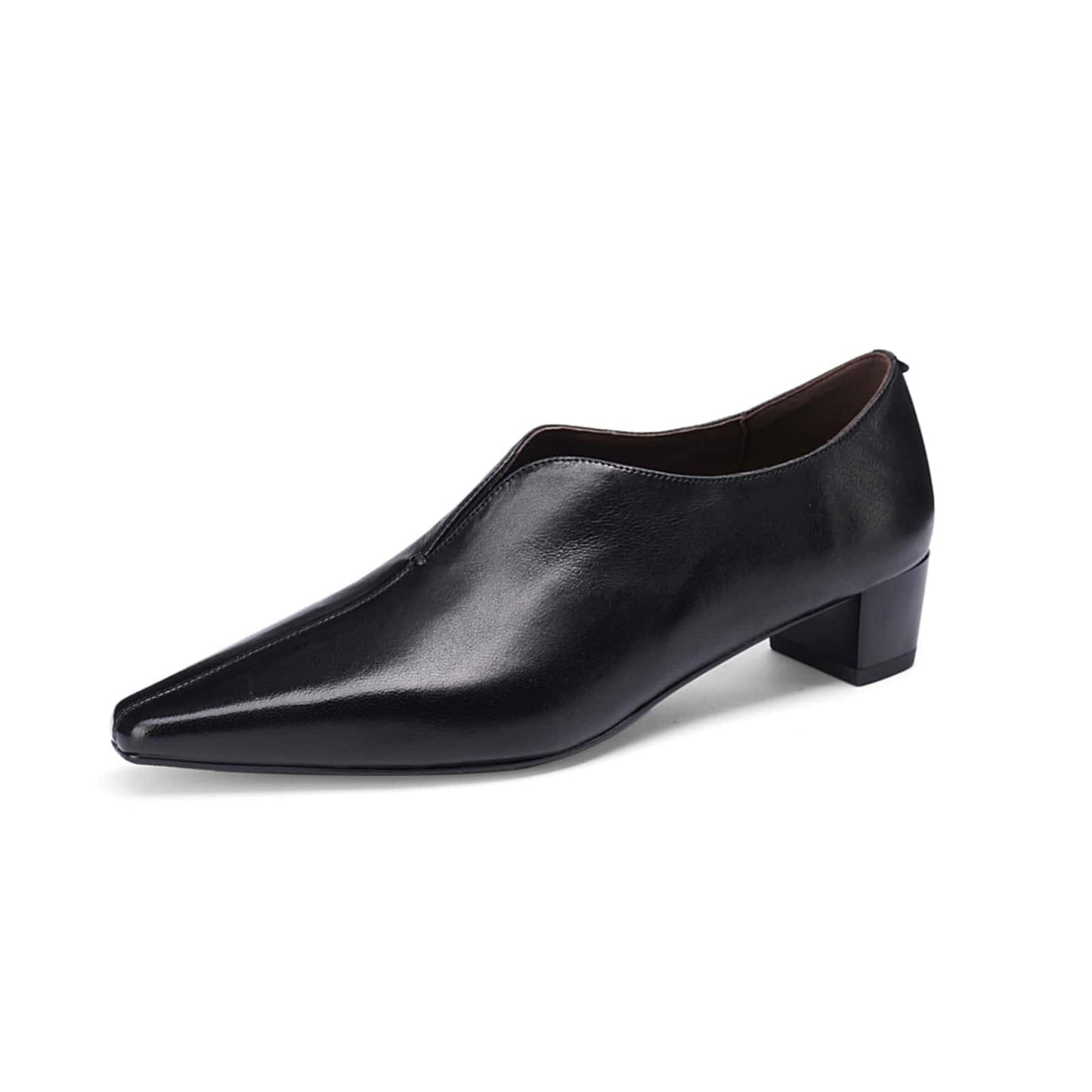 TinaCus Handmade Women's Genuine Leather Pointed Toe V-Cutting Low Heel Loafers Pumps