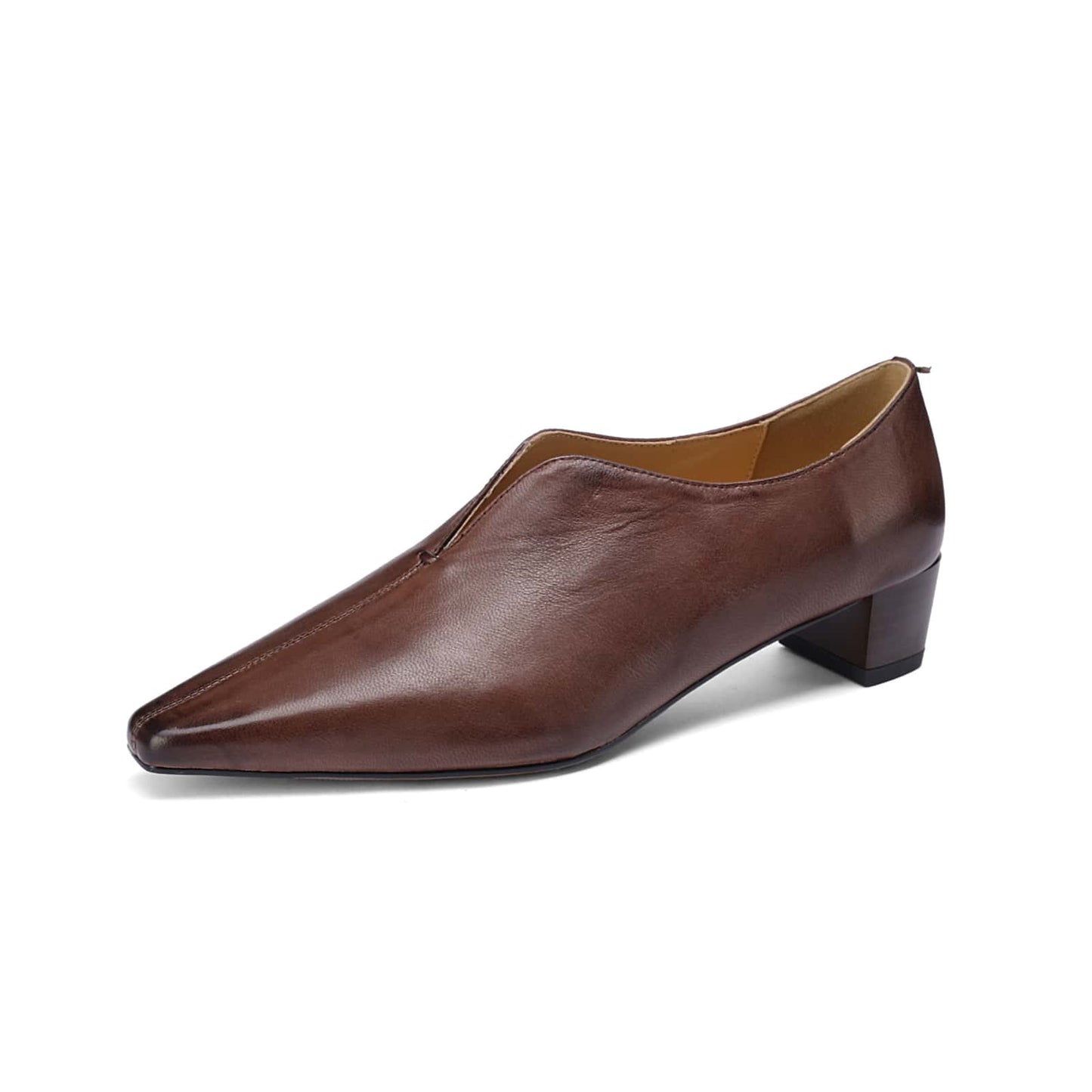 TinaCus Handmade Women's Genuine Leather Pointed Toe V-Cutting Low Heel Loafers Pumps