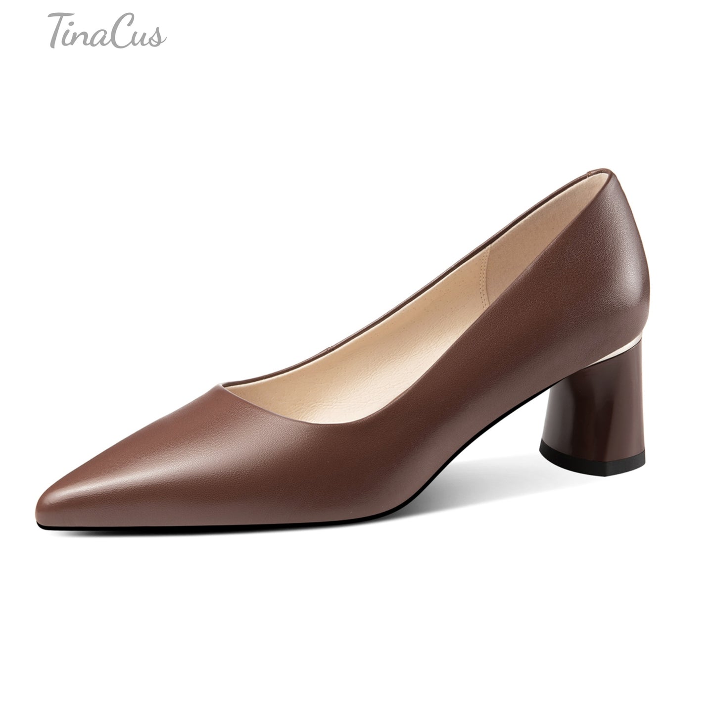 TinaCus Genuine Leather Pointed Toe Handmade Cone Heels Women's Pumps Shoes