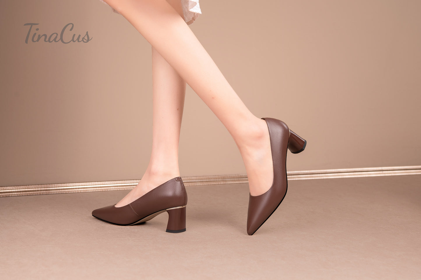 TinaCus Genuine Leather Pointed Toe Handmade Cone Heels Women's Pumps Shoes