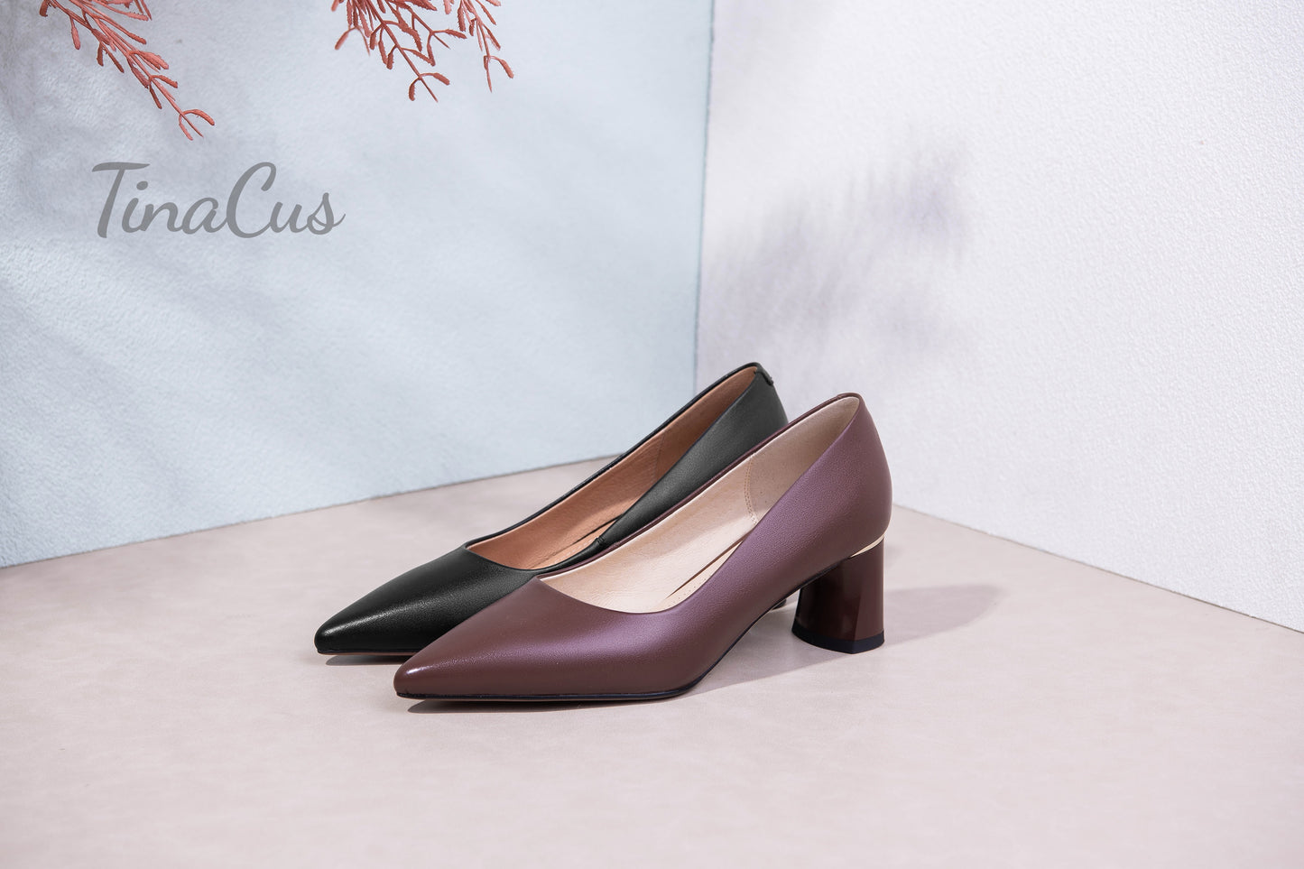 TinaCus Genuine Leather Pointed Toe Handmade Cone Heels Women's Pumps Shoes