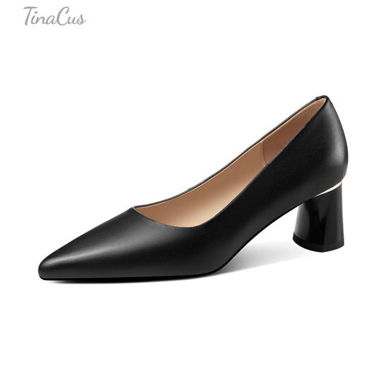 TinaCus Genuine Leather Pointed Toe Handmade Cone Heels Women's Pumps Shoes