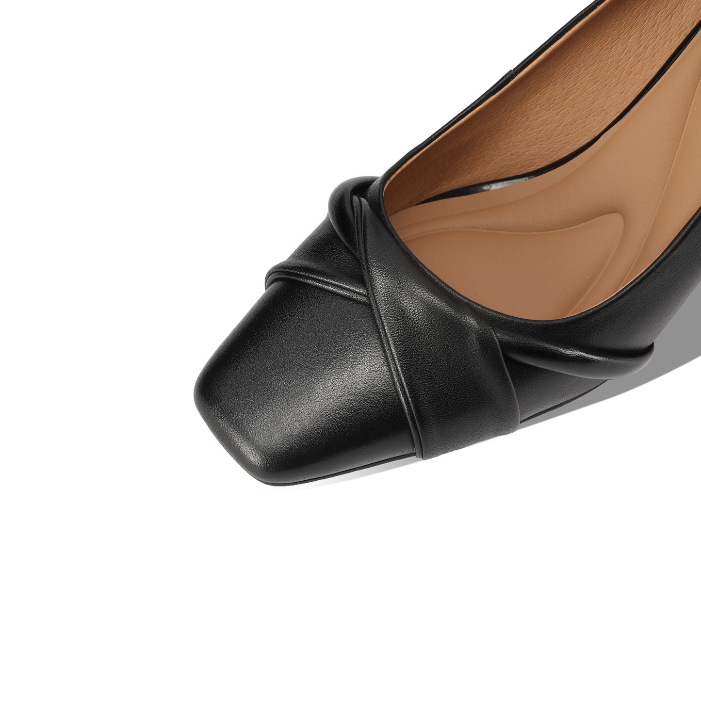 TinaCus Women's Square Toe Genuine Leather Mid Block Heels Handmade Slip On Pumps Shoes