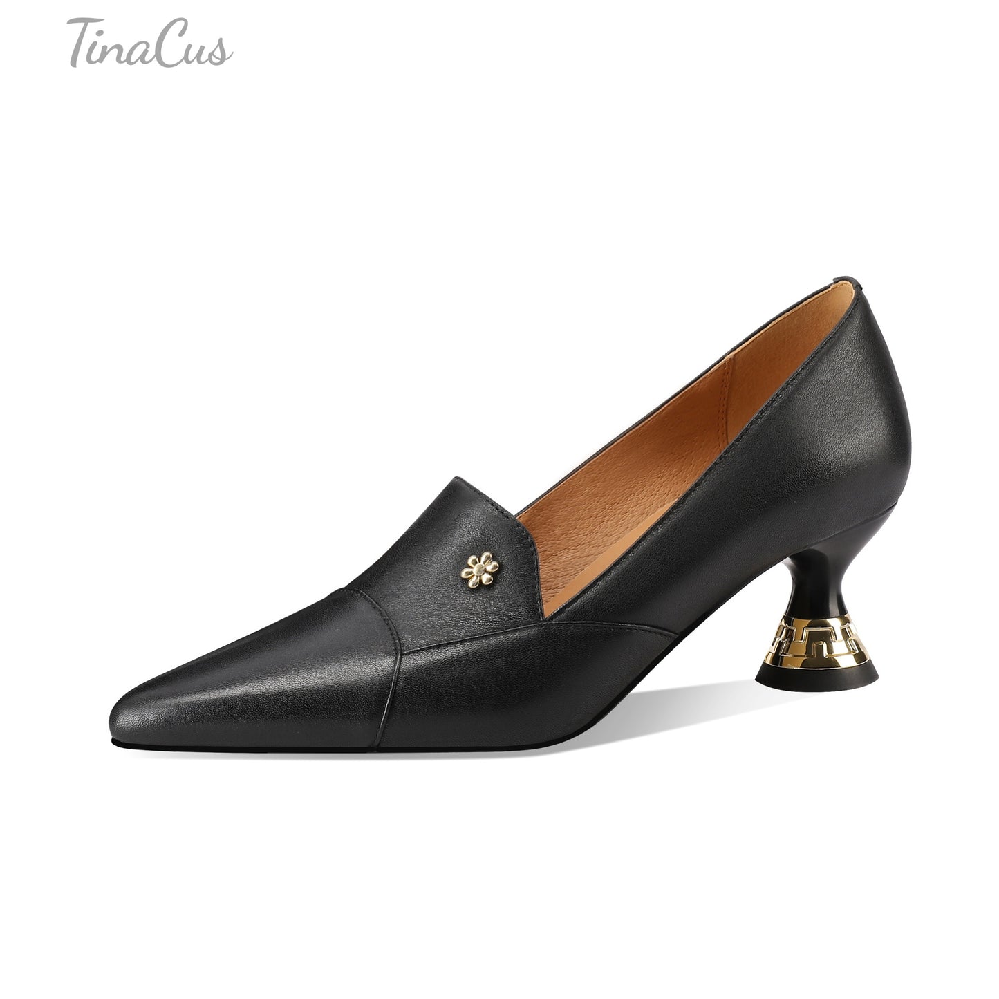 TinaCus Women's Pointed Toe Handmade Cone Heels Genuine Leather Slip On Pumps Shoes