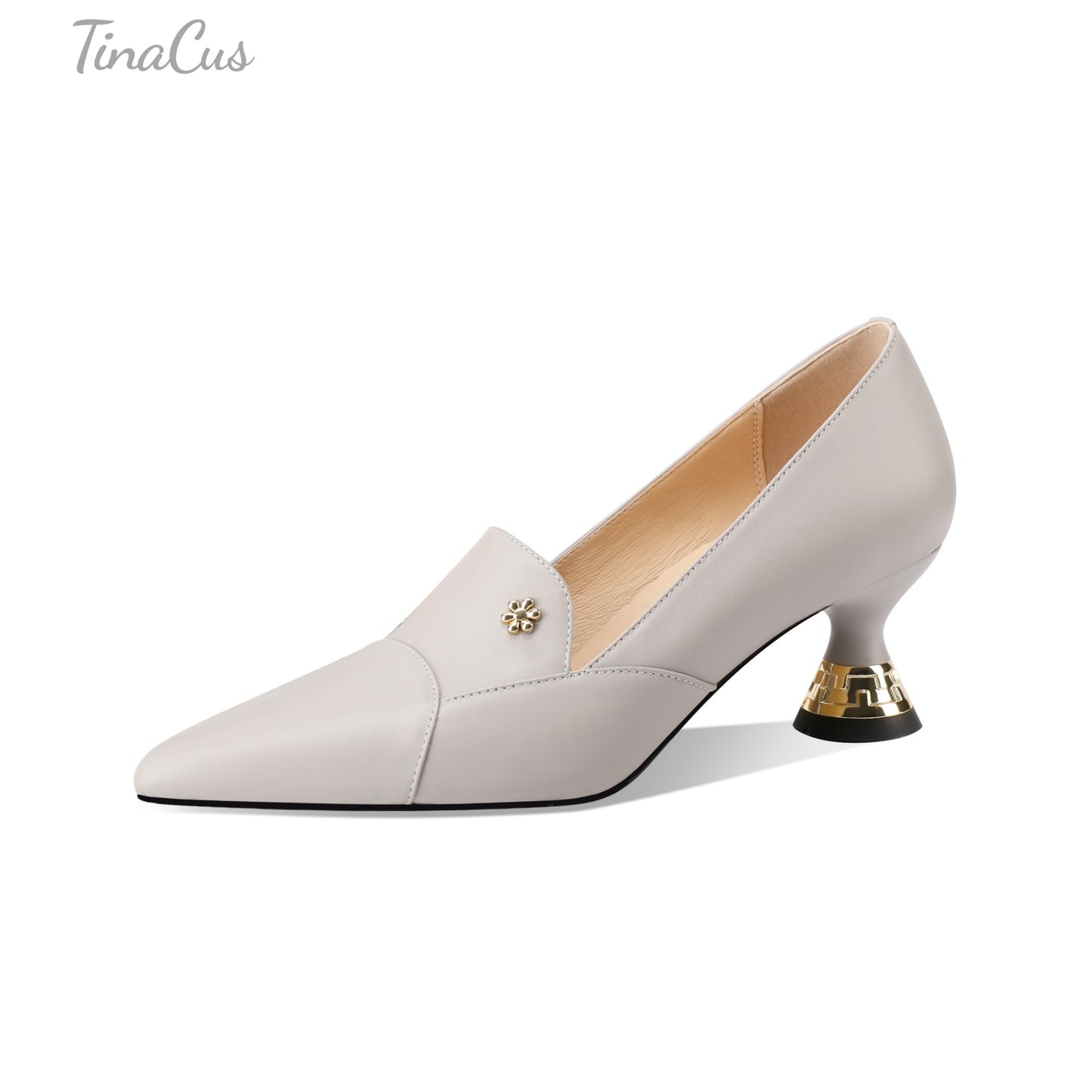TinaCus Women's Pointed Toe Handmade Cone Heels Genuine Leather Slip On Pumps Shoes