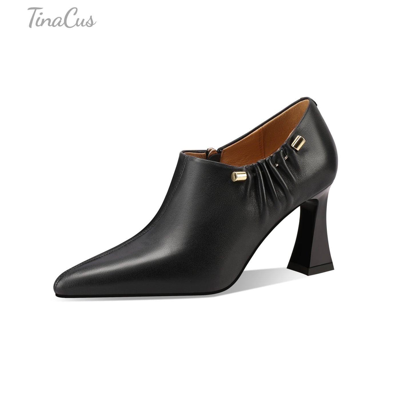TinaCus Women's Pointed Toe Handmade Side Zipper Mid Heels Genuine Leather Elegant Pumps Shoes