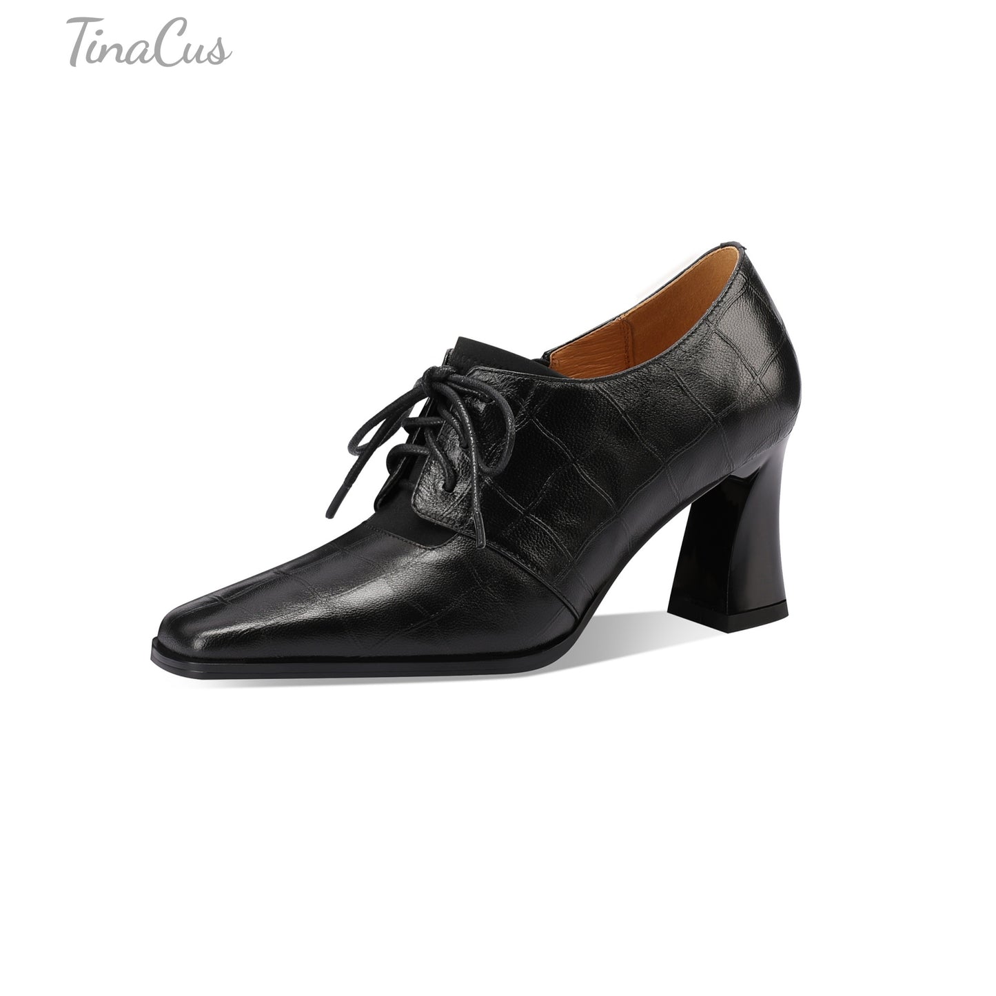 TinaCus Women's Square Toe Handmade Selftie with Zipper Genuine Leather Spool Heels Pumps Shoes