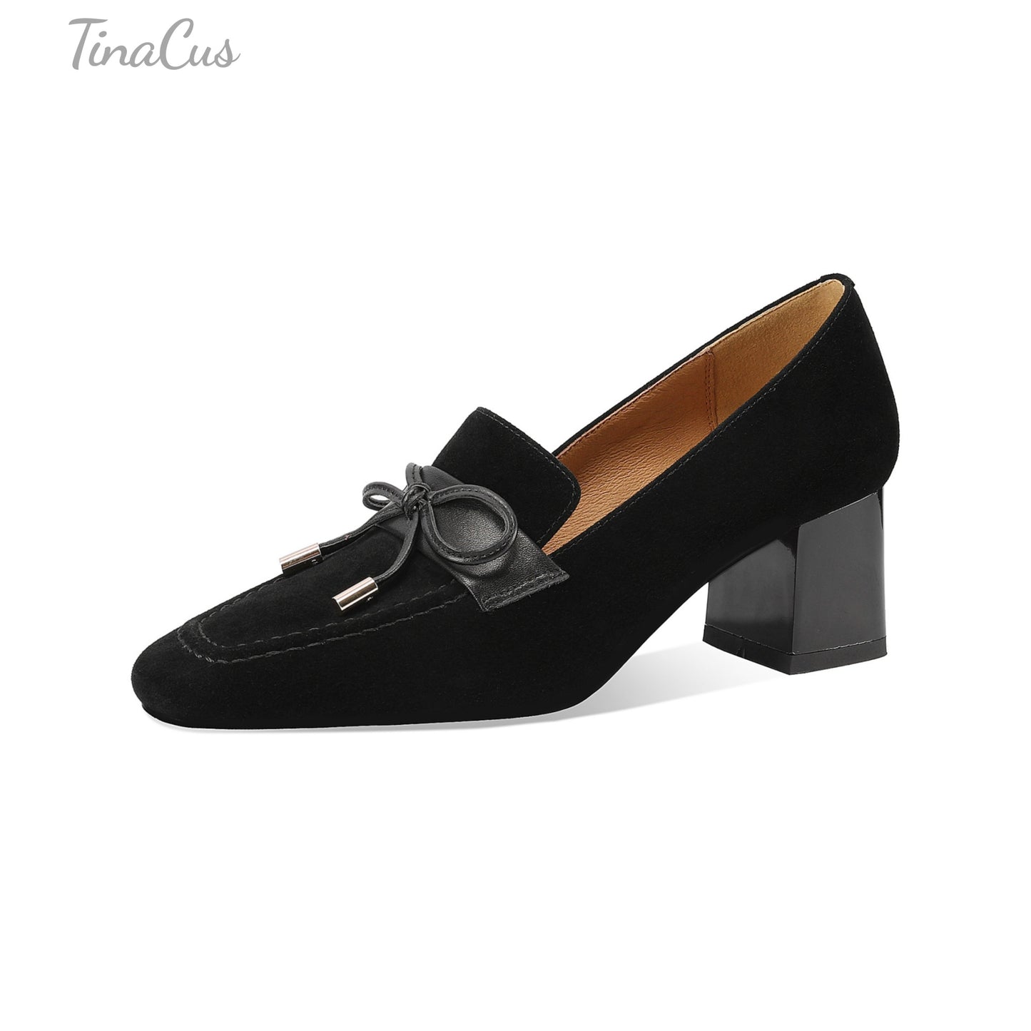 TinaCus Handmade Women's Suede Leather Comfy Slip On Square Toe Block Heel Office Loafers Shoes