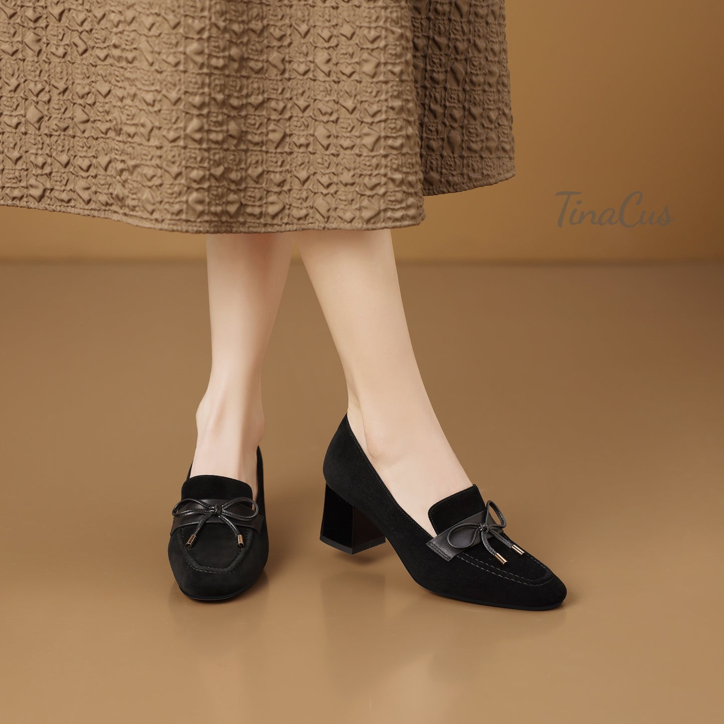 TinaCus Handmade Women's Suede Leather Comfy Slip On Square Toe Block Heel Office Loafers Shoes