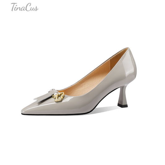 TinaCus Glossy Patent Leather Women's Pointed Toe Handmade Stiletto Heels Elegant Dress Pumps Shoes
