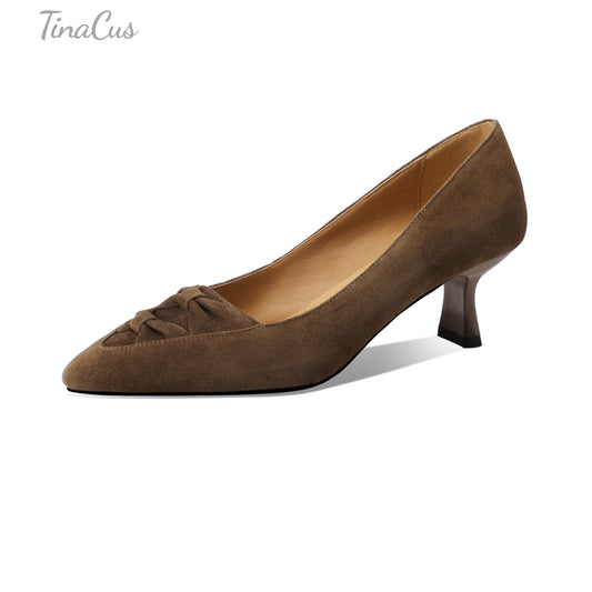 TinaCus Handmade Women's Suede Leather Pointed Toe Dressy Office Pumps Shoes with Bowknot