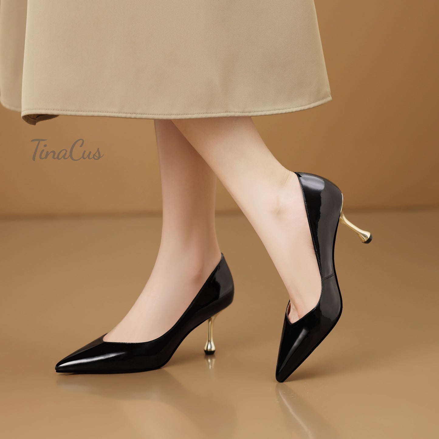 TinaCus Handmade Women's Patent Leather Simply Pointed Toe Dressy Office Pumps Shoes