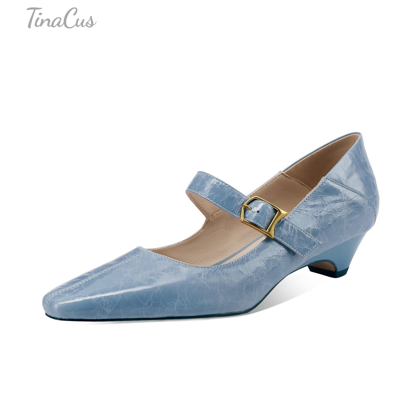 TinaCus Women's Pointed Toe Handmade Strap Buckle Genuine Leather Low Heels Dress Pumps Shoes