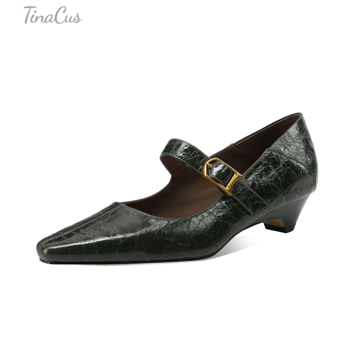TinaCus Women's Pointed Toe Handmade Strap Buckle Genuine Leather Low Heels Dress Pumps Shoes