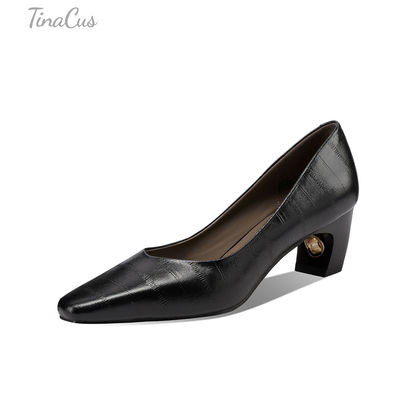 TinaCus Genuine Leather Handmade Chunky Heel Women's Pointed Toe Chic Dress Pumps Shoes