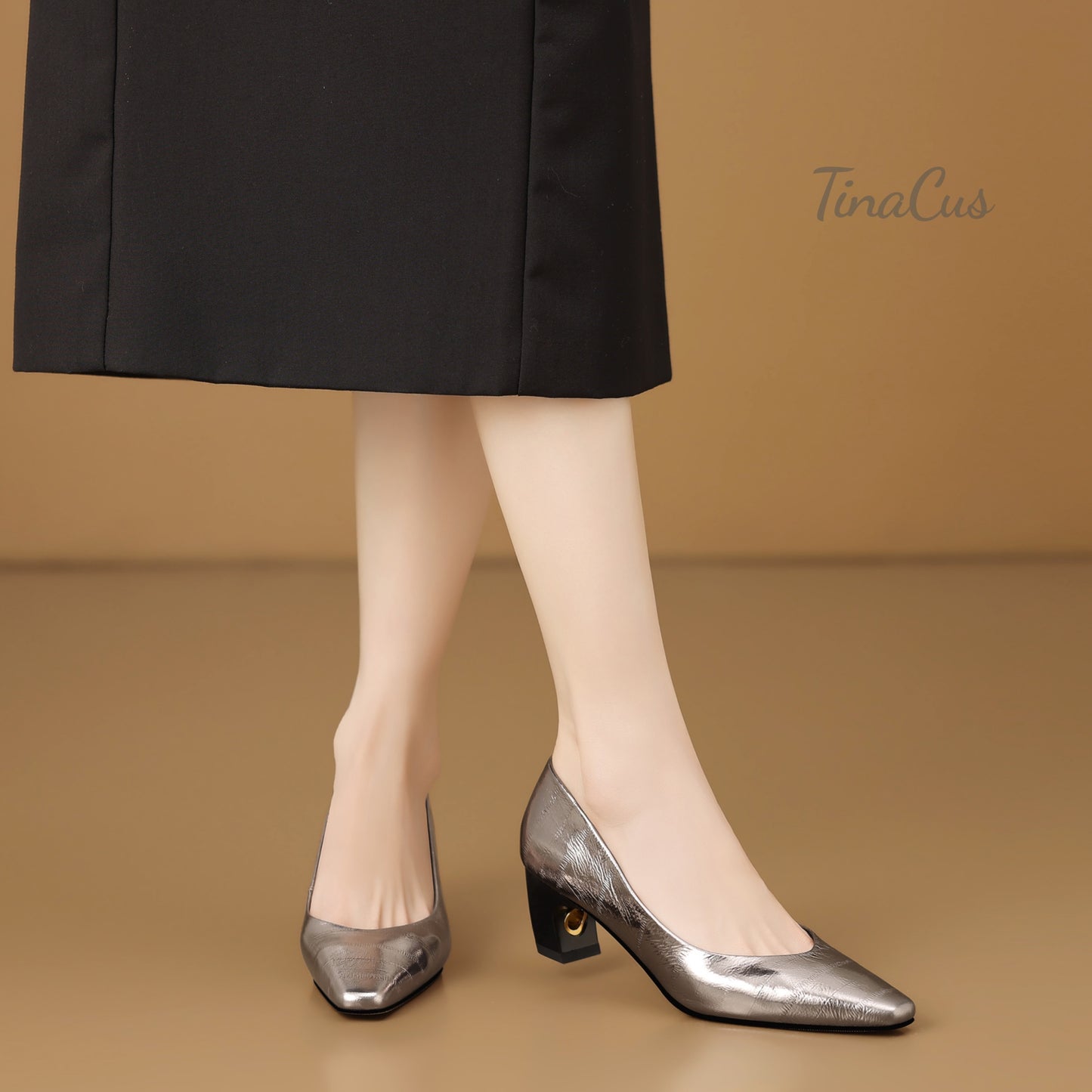 TinaCus Genuine Leather Handmade Chunky Heel Women's Pointed Toe Chic Dress Pumps Shoes