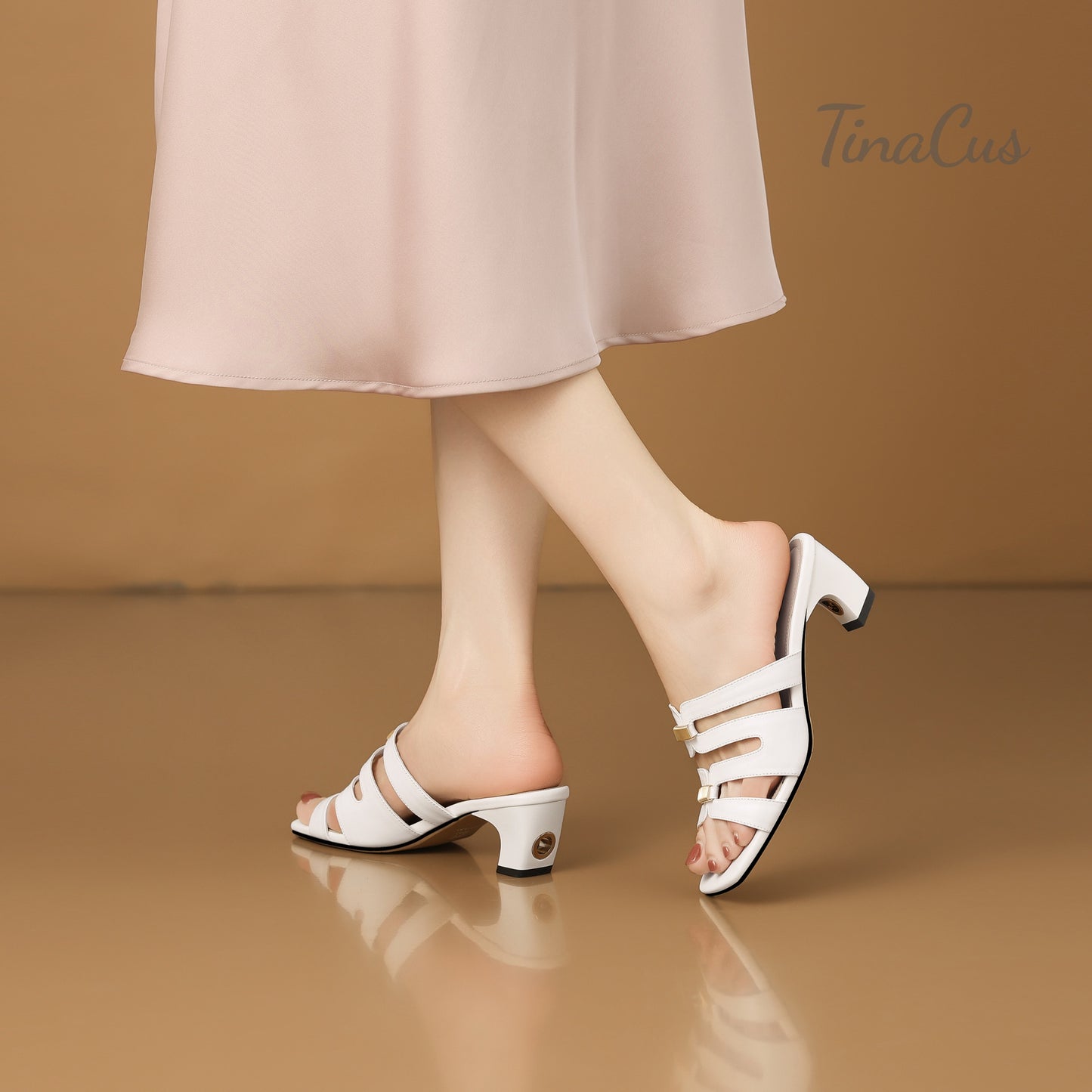 TinaCus Women's Open Toe Genuine Leather Handmade Block Heel Sandals