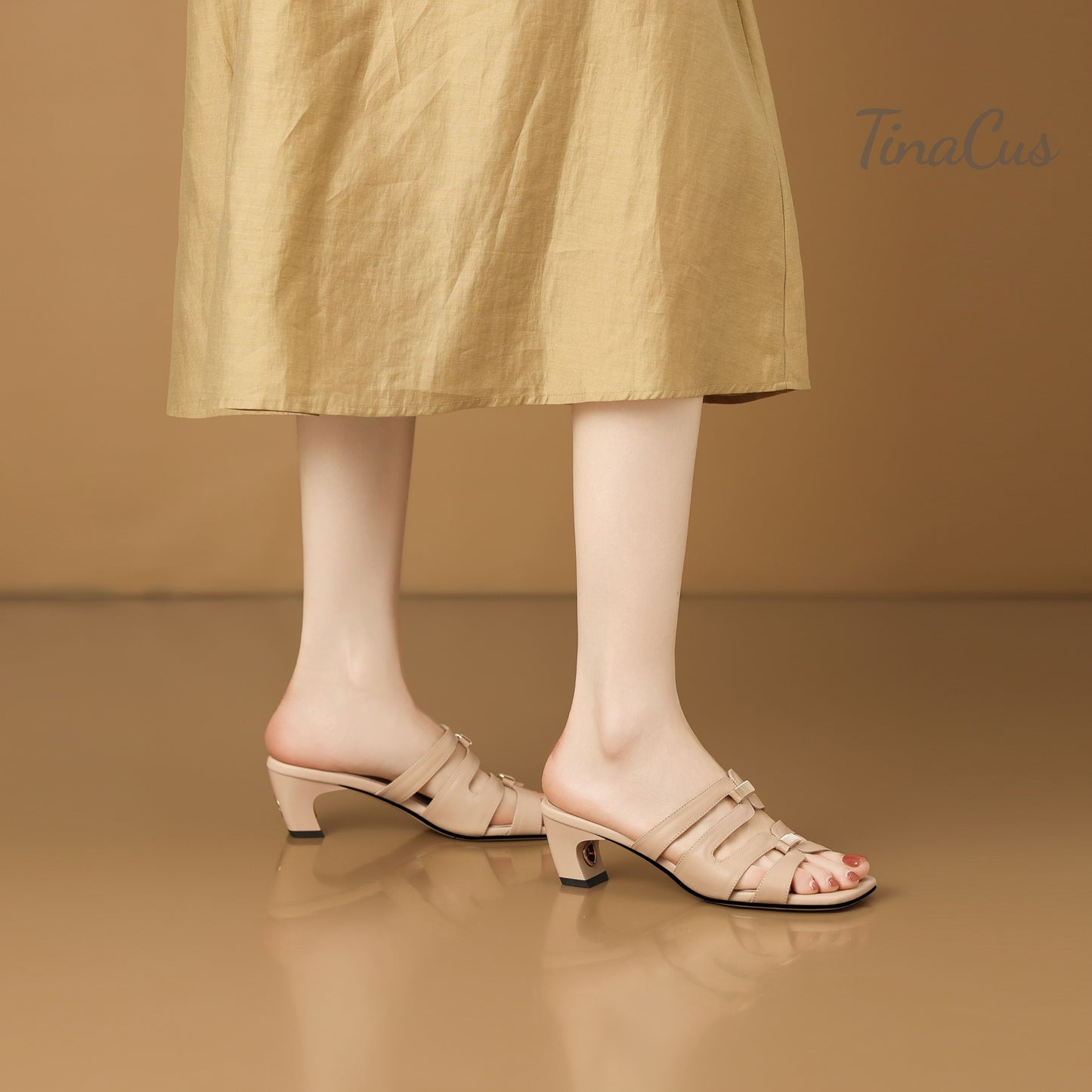 TinaCus Women's Open Toe Genuine Leather Handmade Block Heel Sandals