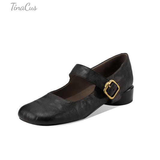 TinaCus Women's Genuine Leather Square Toe Mary Jane Shoes