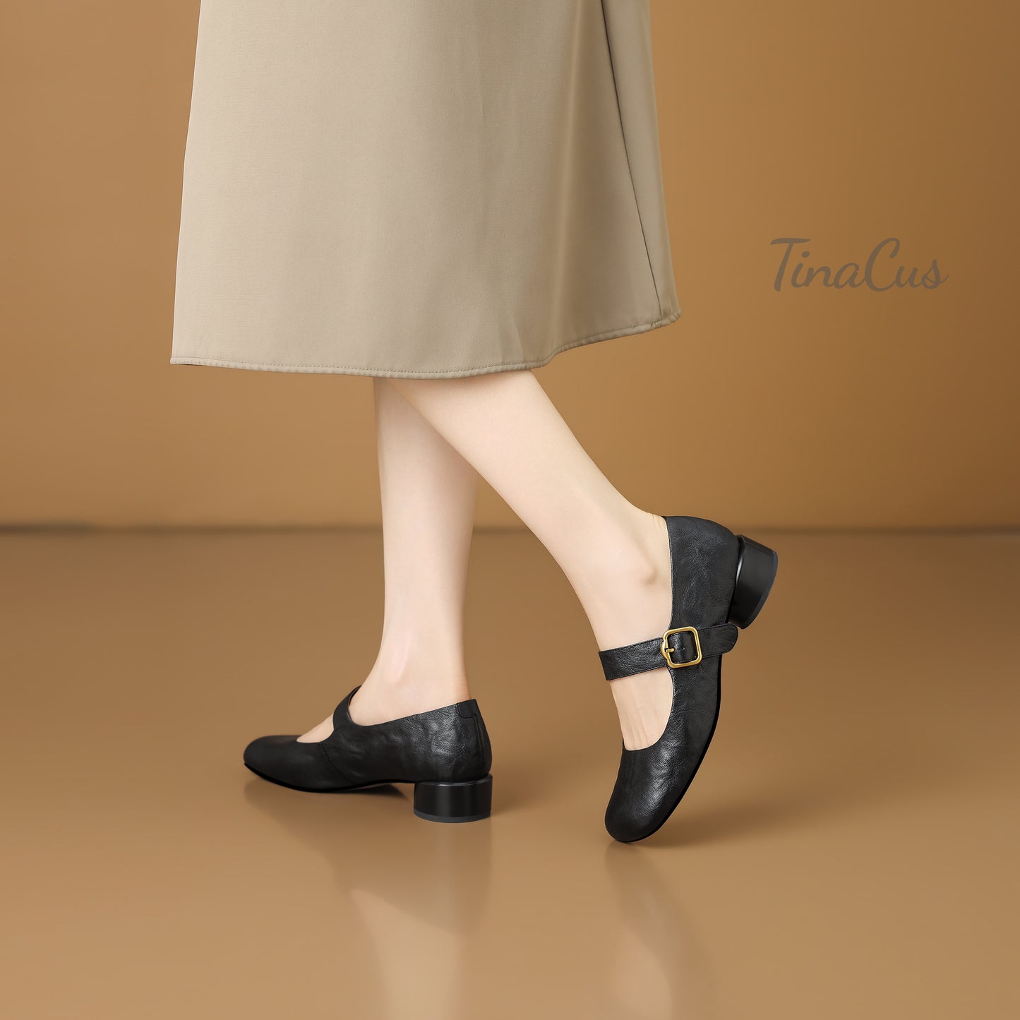 TinaCus Women's Genuine Leather Square Toe Mary Jane Shoes