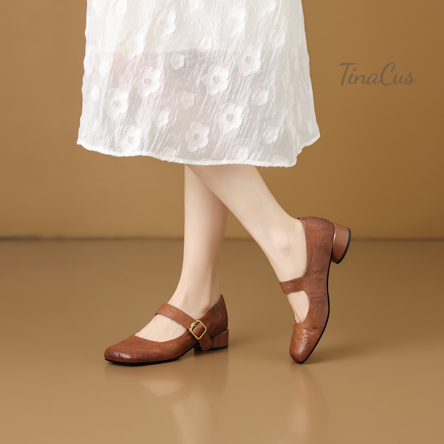 TinaCus Women's Genuine Leather Square Toe Mary Jane Shoes