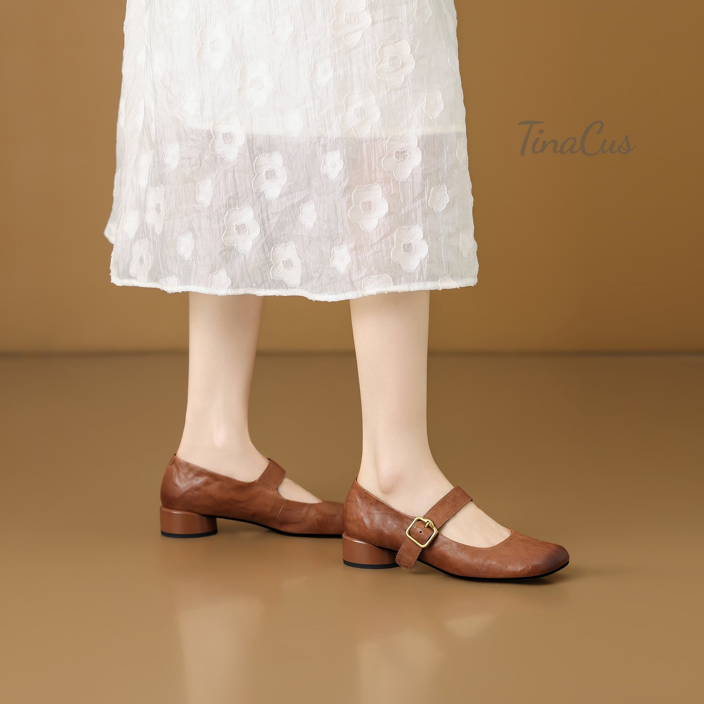 TinaCus Women's Genuine Leather Square Toe Mary Jane Shoes