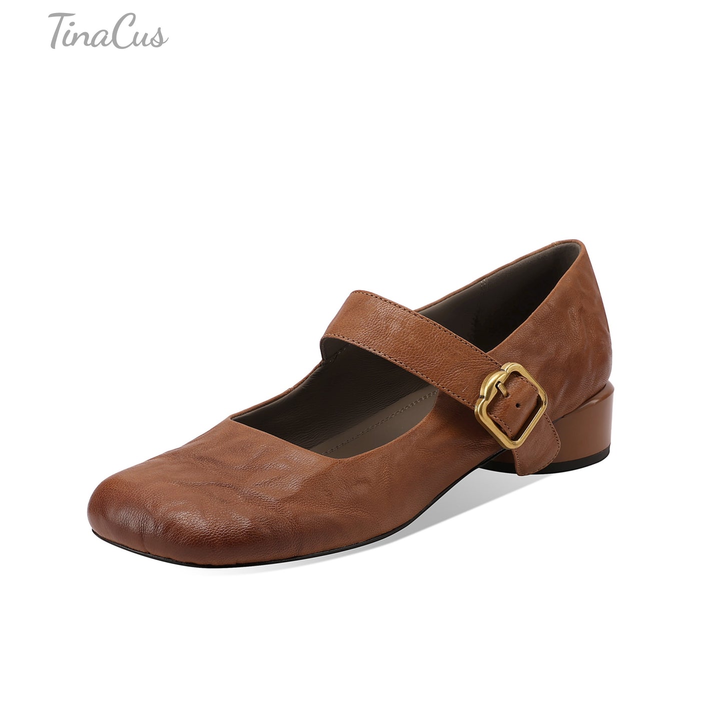 TinaCus Women's Genuine Leather Square Toe Mary Jane Shoes