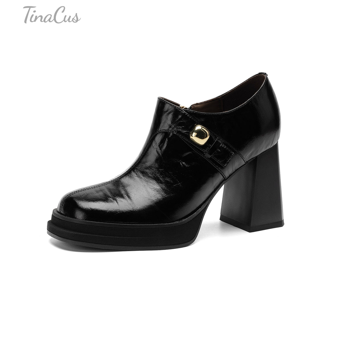 TinaCus Women’s Round Toe Handmade Side Zipper Platform Chunky Heel Pumps
