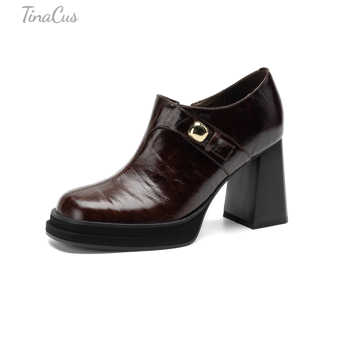 TinaCus Women’s Round Toe Handmade Side Zipper Platform Chunky Heel Pumps