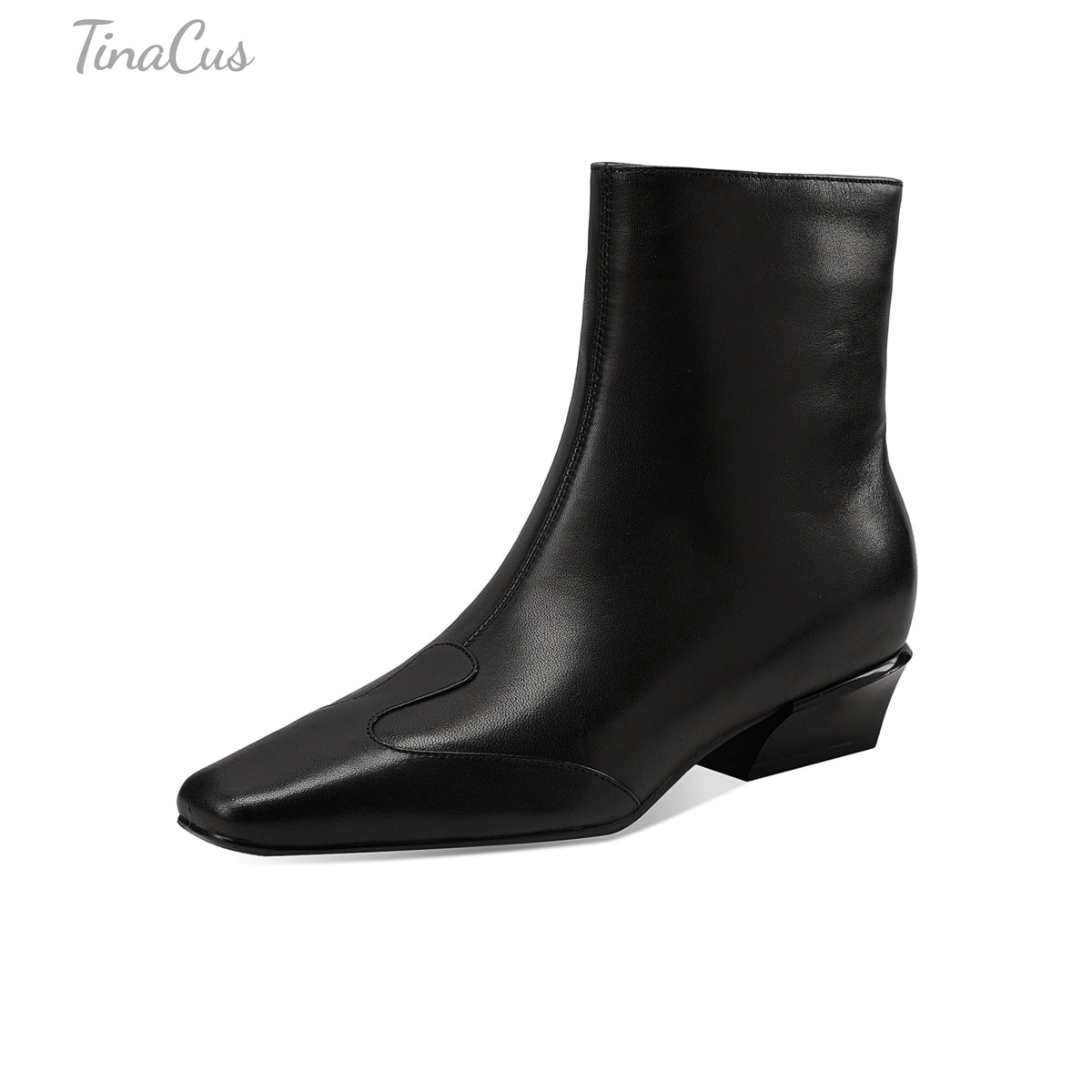 TinaCus Women's Square Toe Side Zipper Low Cuban Heel Casual Ankle Boots