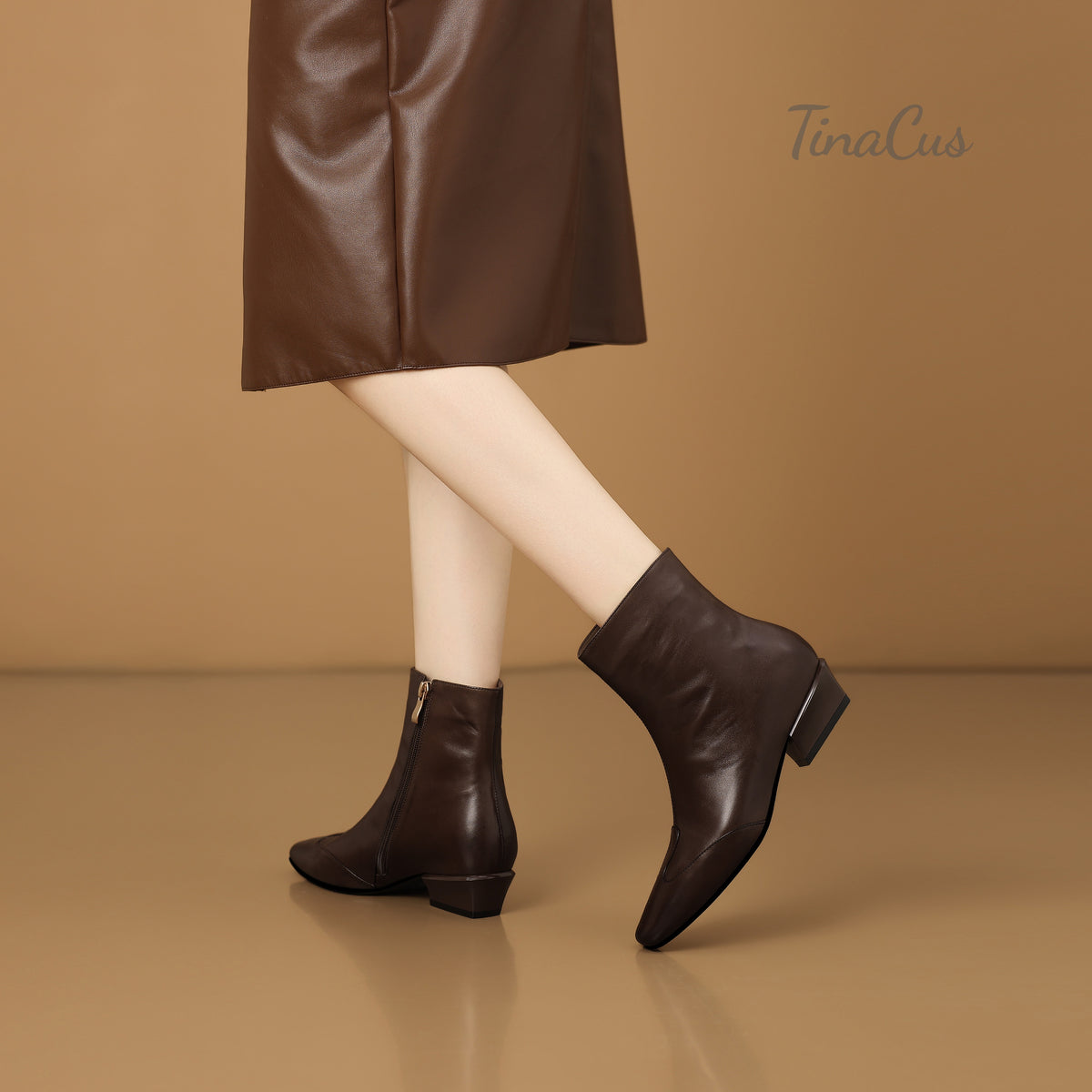 TinaCus Women's Square Toe Side Zipper Low Cuban Heel Casual Ankle Boots