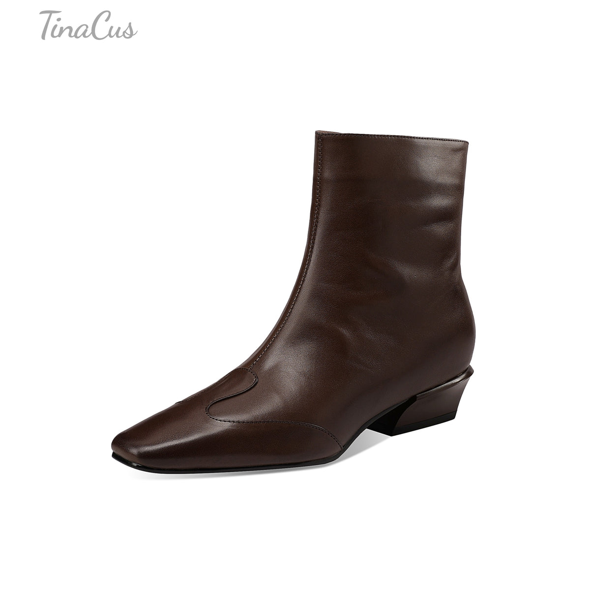 TinaCus Women's Square Toe Side Zipper Low Cuban Heel Casual Ankle Boots