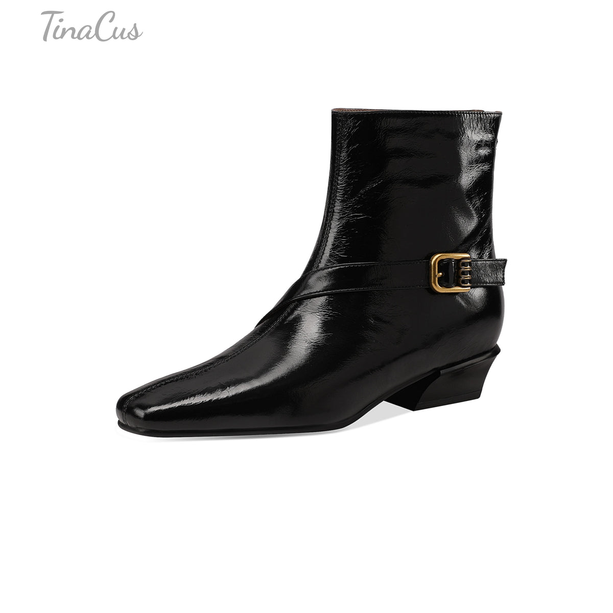 TinaCus Women’s Square Toe Back Zipper Low Cuban Heel Ankle Booties