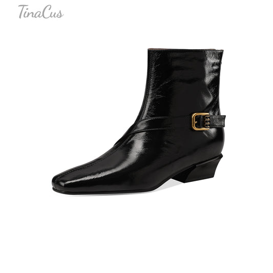 TinaCus Women’s Square Toe Back Zipper Low Cuban Heel Ankle Booties