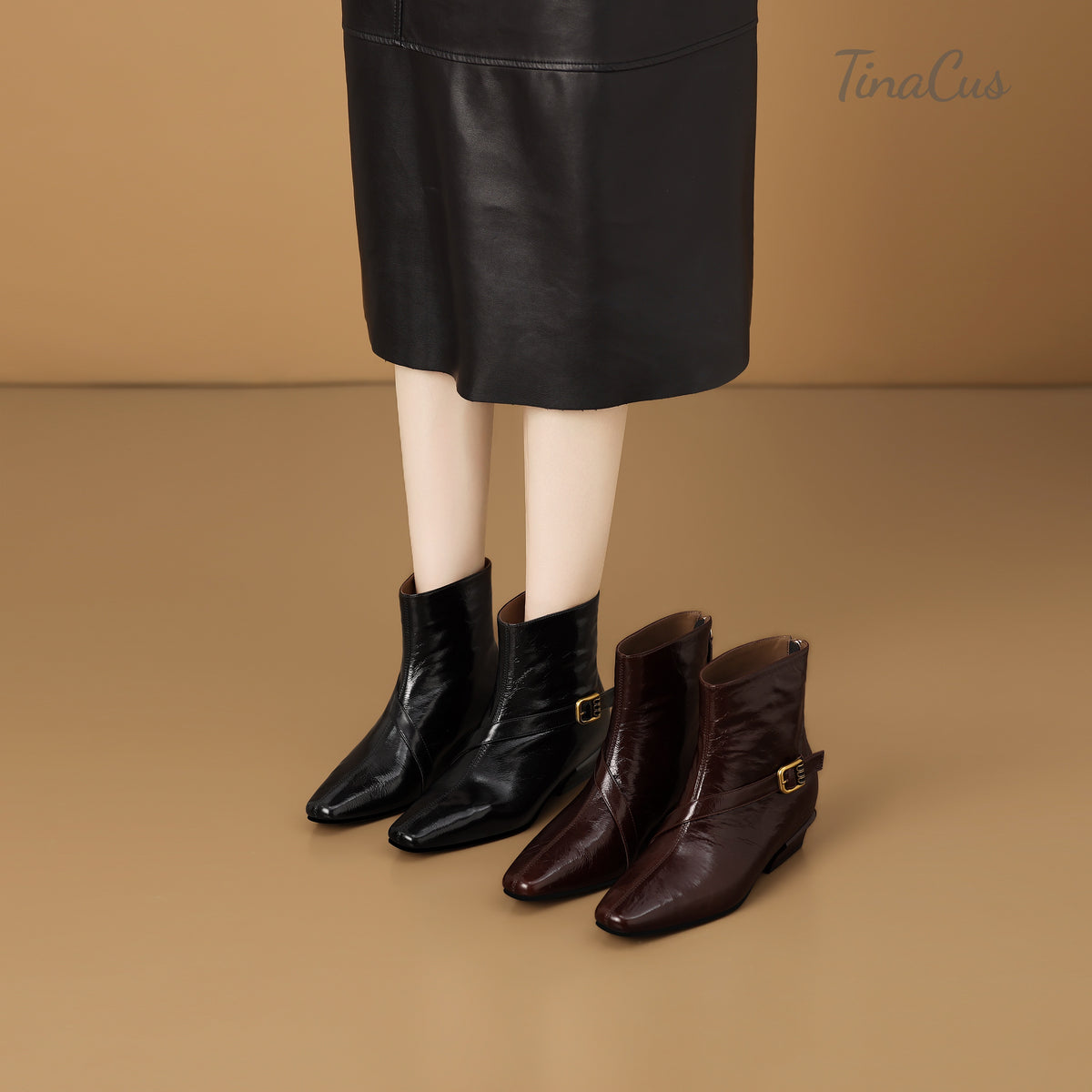 TinaCus Women’s Square Toe Back Zipper Low Cuban Heel Ankle Booties