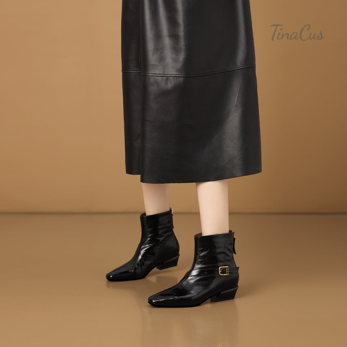 TinaCus Women’s Square Toe Back Zipper Low Cuban Heel Ankle Booties
