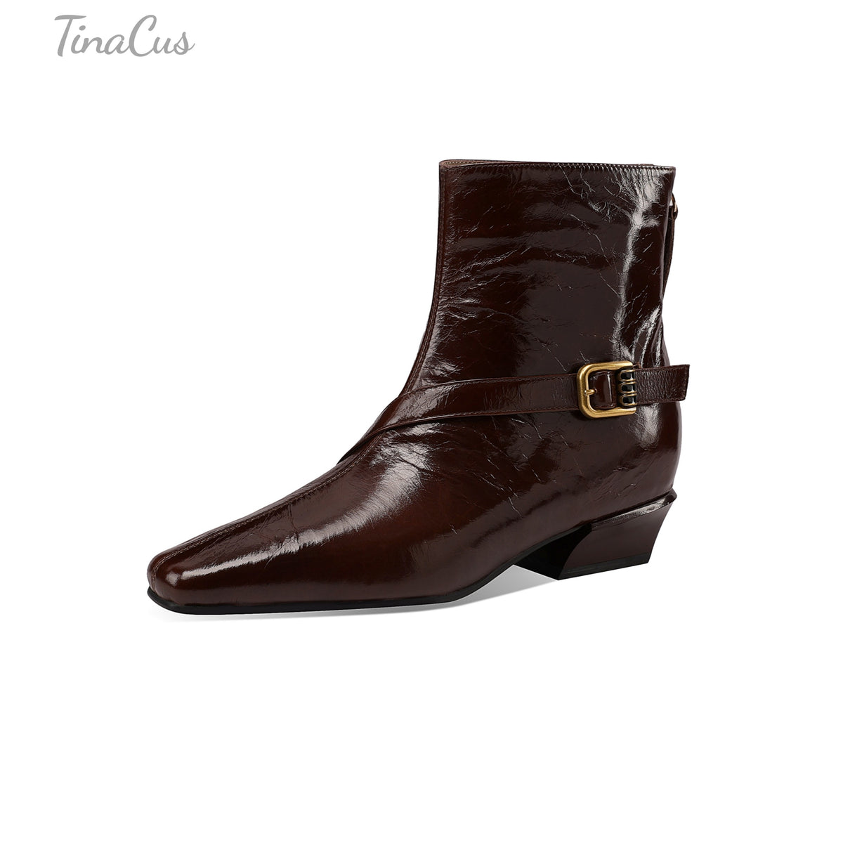 TinaCus Women’s Square Toe Back Zipper Low Cuban Heel Ankle Booties