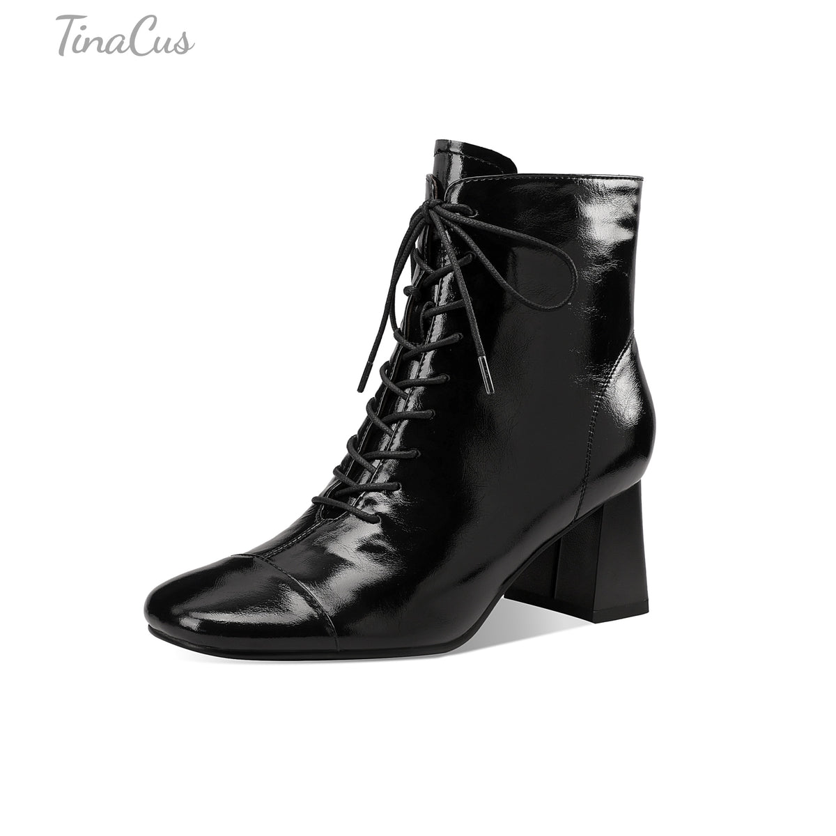 TinaCus Women’s Lace up Square Toe Block Heel Side Zipper Ankle Booties