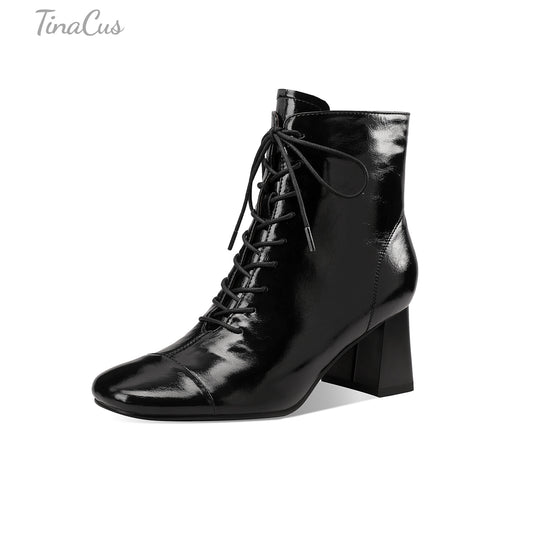 TinaCus Women’s Lace up Square Toe Block Heel Side Zipper Ankle Booties