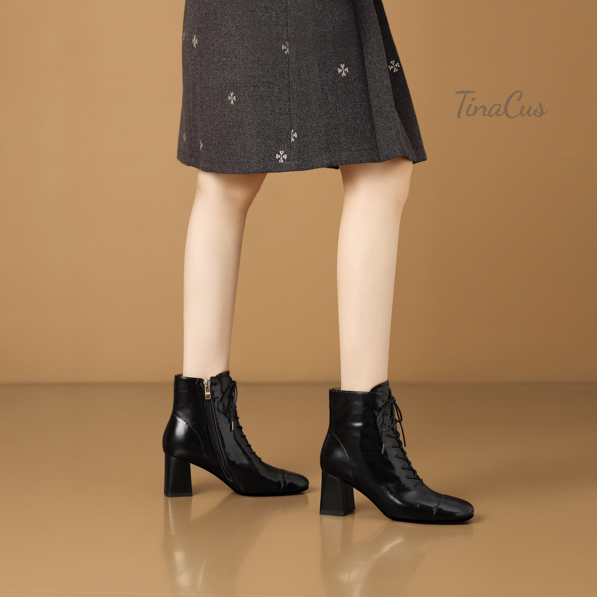 TinaCus Women’s Lace up Square Toe Block Heel Side Zipper Ankle Booties