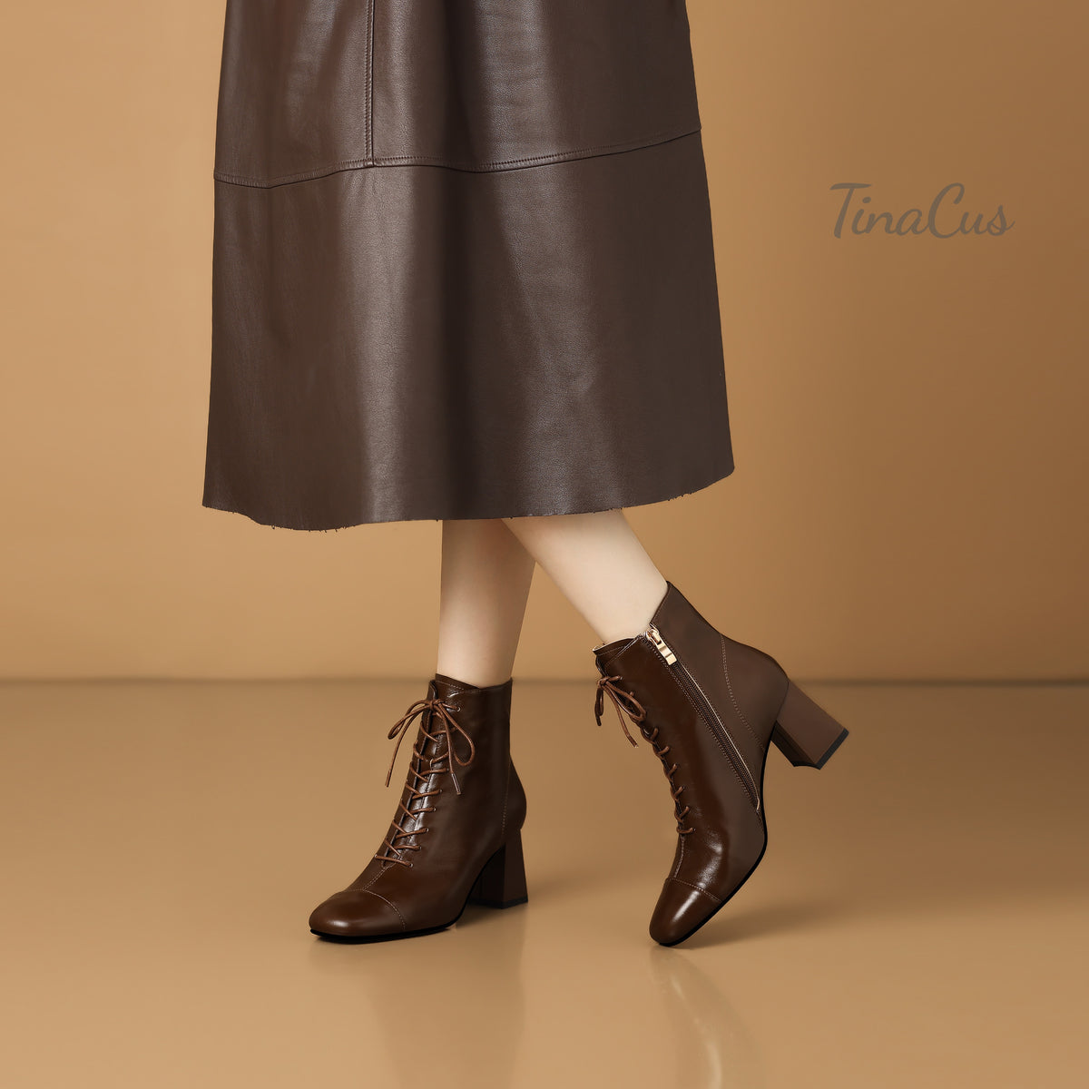 TinaCus Women’s Lace up Square Toe Block Heel Side Zipper Ankle Booties