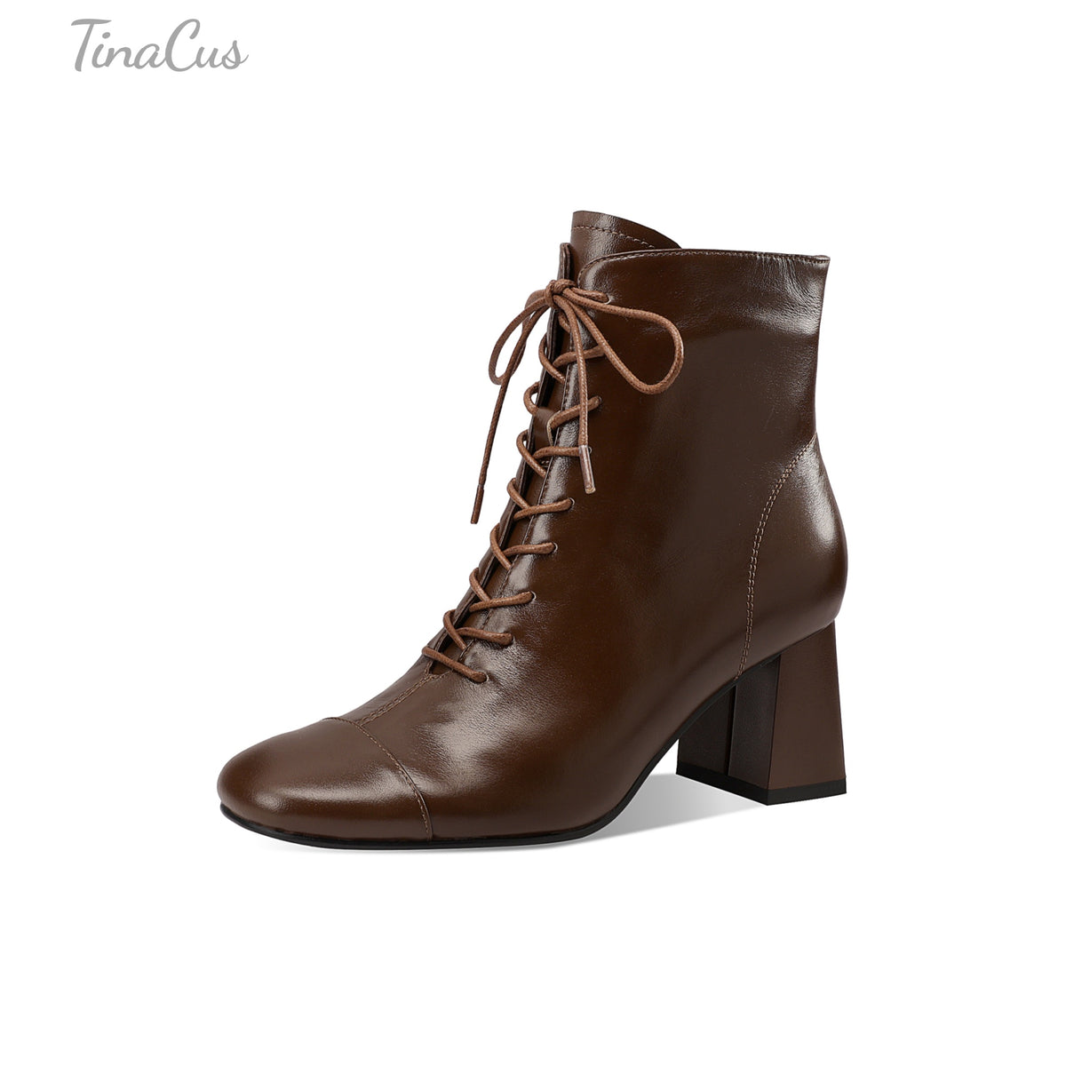 TinaCus Women’s Lace up Square Toe Block Heel Side Zipper Ankle Booties