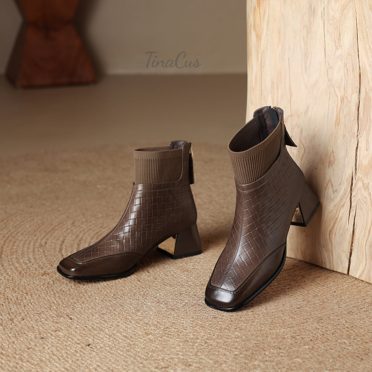 TinaCus Damen-Stiefeletten mit Glitzerschnalle, echtes Leder, handgefertigt, Reißverschluss hinten, Stickerei, Blumen