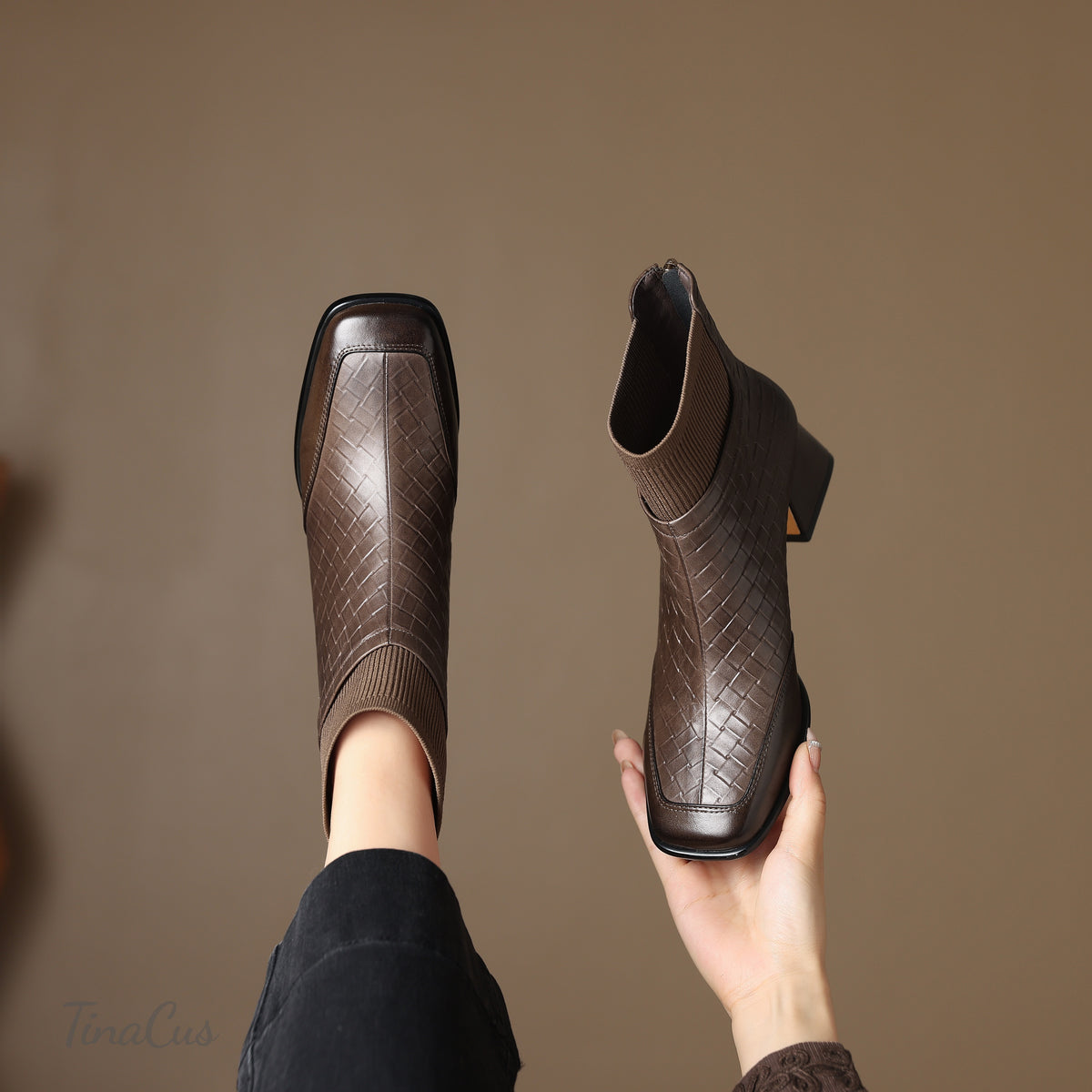 TinaCus Damen-Stiefeletten mit Glitzerschnalle, echtes Leder, handgefertigt, Reißverschluss hinten, Stickerei, Blumen