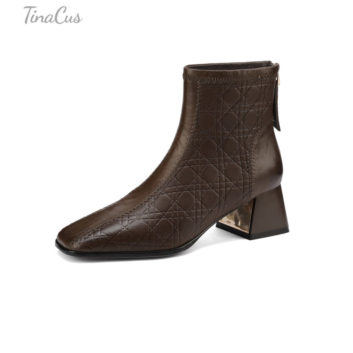 TinaCus Damen-Stiefeletten mit Glitzerschnalle, echtes Leder, handgefertigt, Reißverschluss hinten, Stickerei, Blumen