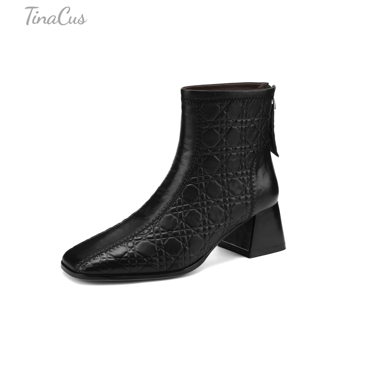 TinaCus Damen-Stiefeletten mit Glitzerschnalle, echtes Leder, handgefertigt, Reißverschluss hinten, Stickerei, Blumen