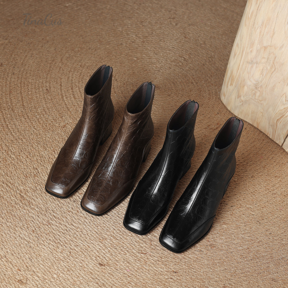 TinaCus Damen-Stiefeletten mit Glitzerschnalle, echtes Leder, handgefertigt, Reißverschluss hinten, Stickerei, Blumen